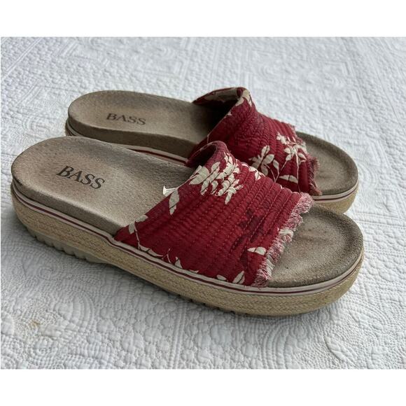 Bass Britton ll canvas red floral slip on platform sandal, women's size 7 1/2 - Picture 3 of 7